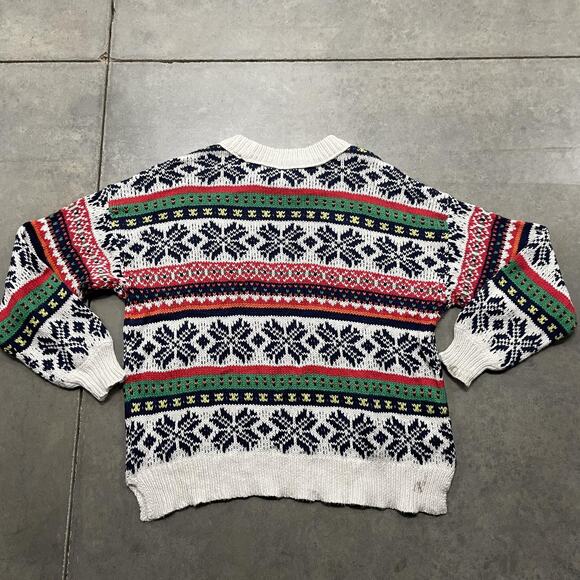 Aerie Sweater Womens Small White Navy Fair Isle Snowflake Crewneck Pullover - Picture 4 of 4